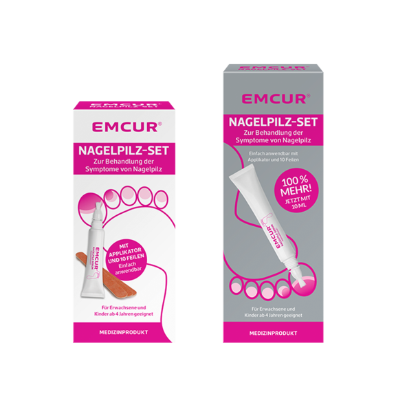 Zwei Verpackungen des Emcur® Nagelpilz-Set