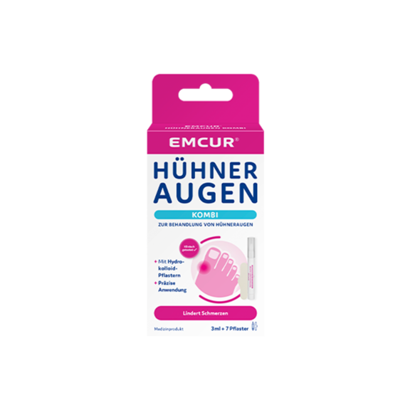 Die Packung der Emcur Hühneraugen-Kombi.