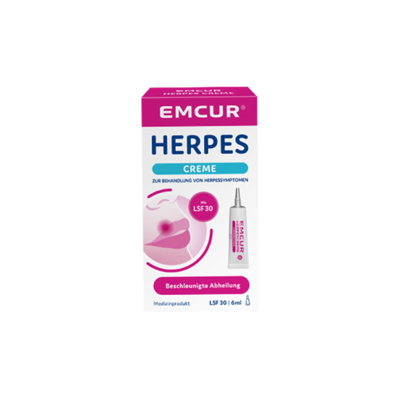 Die Packung der Emcur Herpescreme.