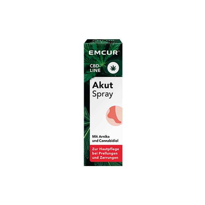 Verpackung des Emcur® Akut Spray mit Arnika und CBD