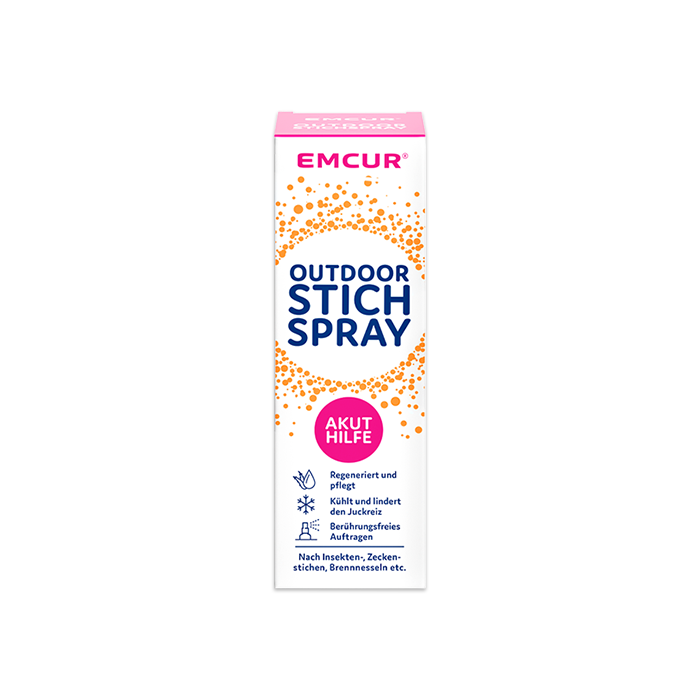 Die Verpackung des Emcur® Outdoorstich-Sprays.