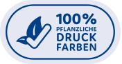 Ein Siegel mit der Aufschrift „100 % pflanzliche Druckfarben“.